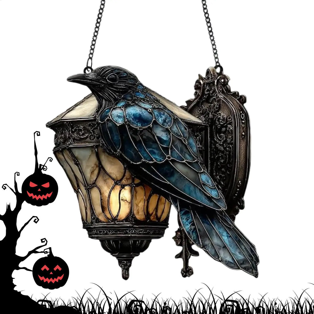Corvo decoração de halloween corvo gótico na lanterna ornamento sinal 2d acrílico decorações para casa para férias ao ar livre festa interior