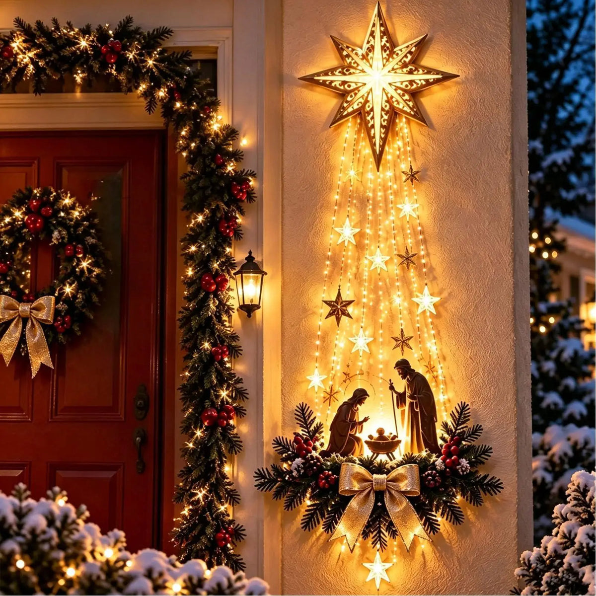 Decoração de Parede de Presépio de Natal de 30cm, Ornamento de Estrela em Acrílico 2D, Cena do Nascimento de Jesus, Decoração de Estrela da Fé