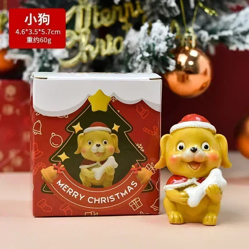 Série de natal artesanato resina animal festa criativa mini árvore de natal velha menina crianças bonito presente decoração para casa suprimentos decoração