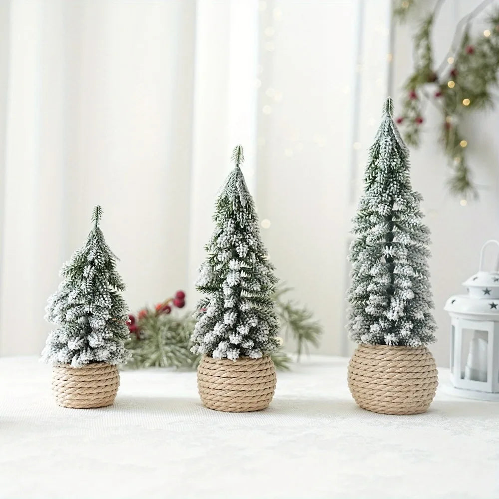 Mini árvore de natal artificial pequena neve pinho decorações da árvore de natal festa de ano novo ornamentos presentes decoração de mesa para casa