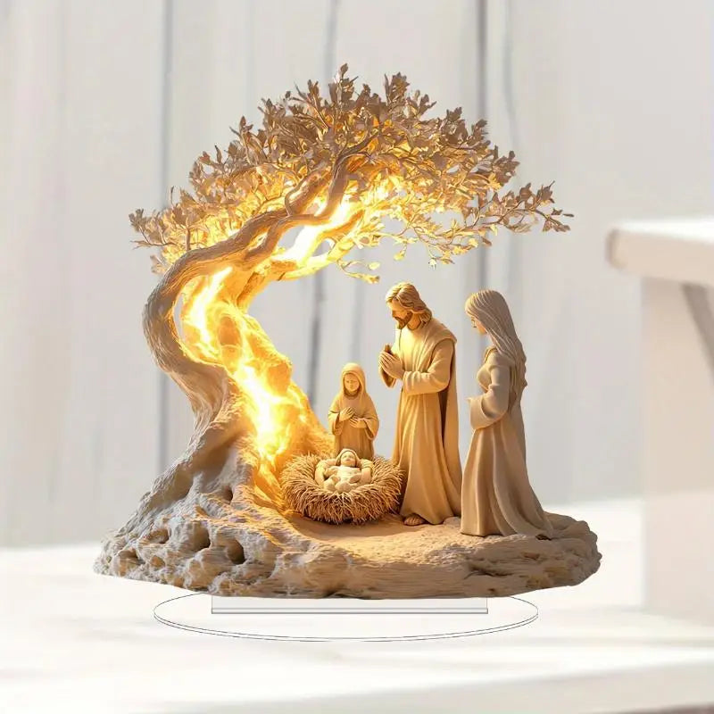 Presépio acrílico tradicional ornamento de mesa de Natal 2D nascimento de Jesus