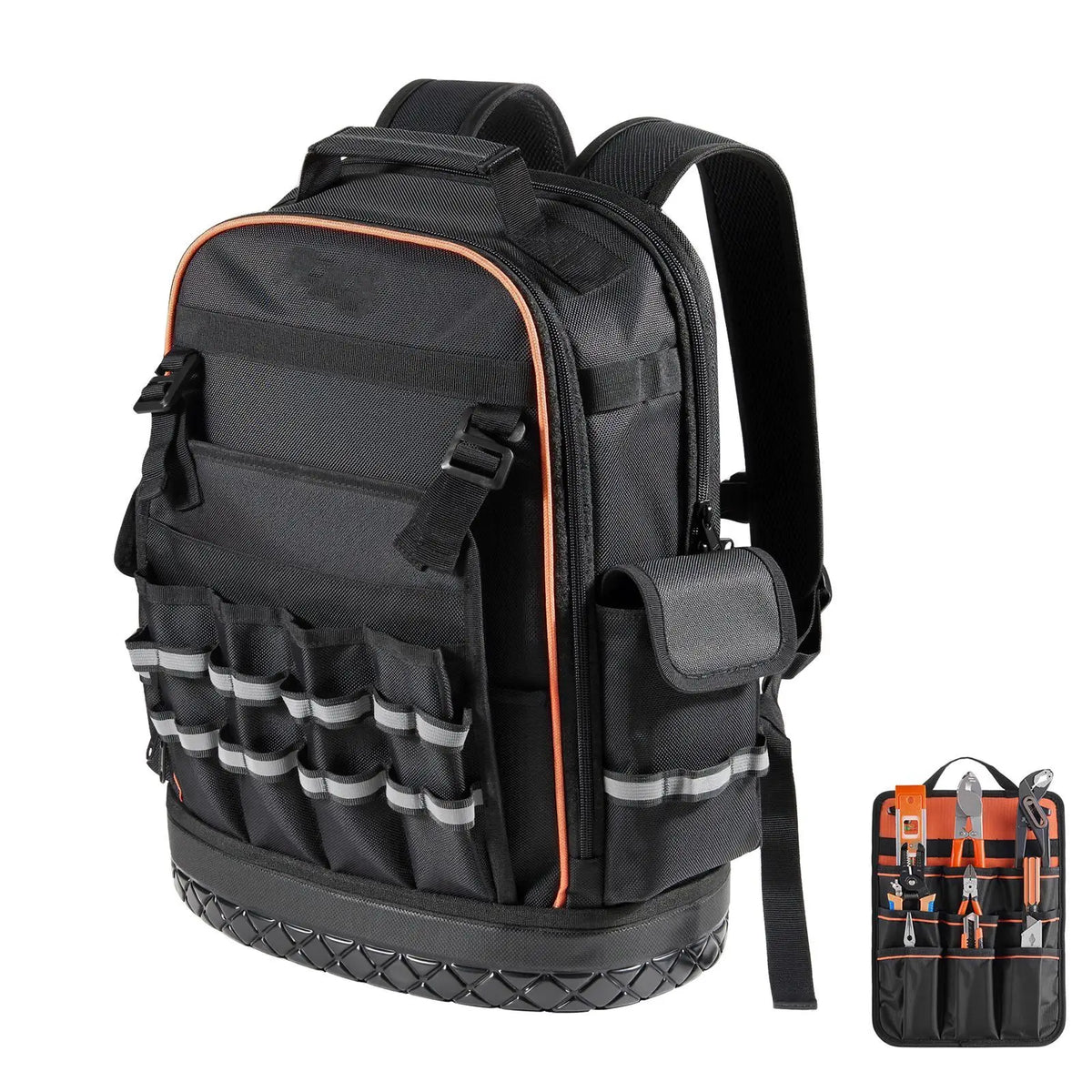 "64 Pocket Heavy Duty Tool Backpack with Laptop Compartment & Molded Base-Rubber Logo"