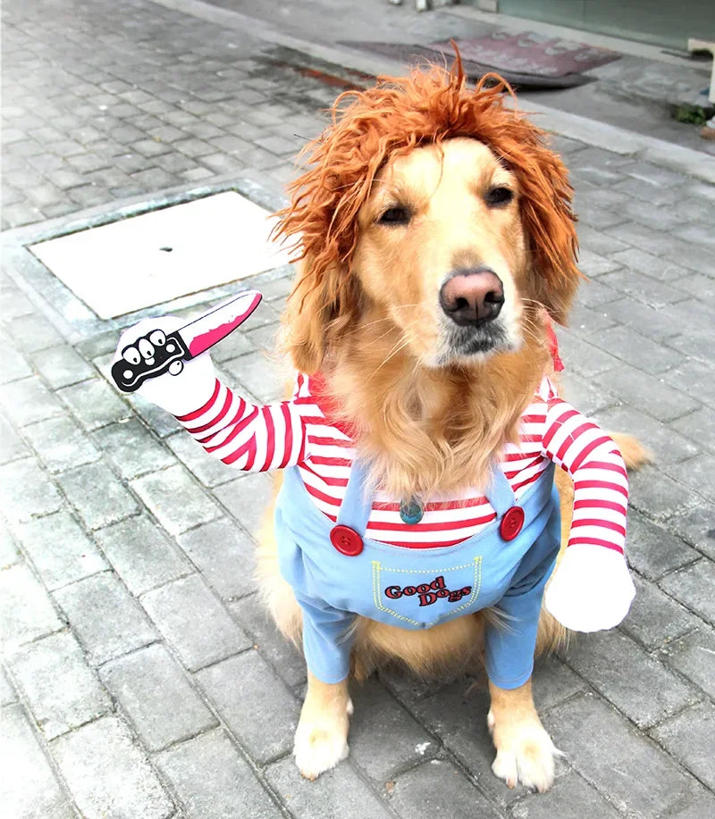 Conjuntos de fantasias de Halloween para cães Roupas engraçadas para cães Cosplay ajustável para cães Roupas Novidade para cães médios e grandes Fantasias Bulldog Pug