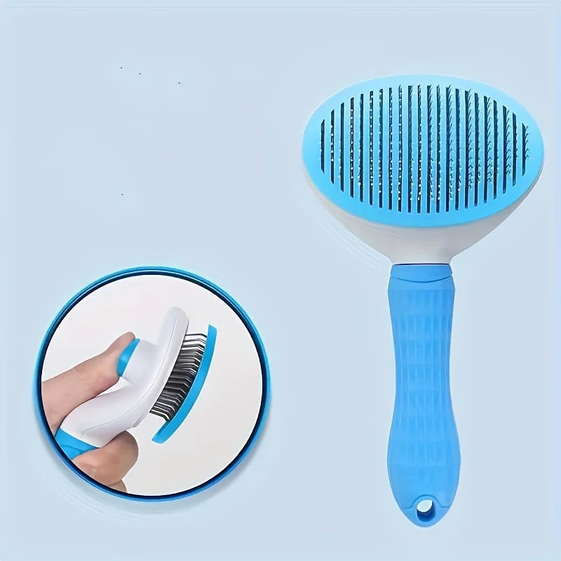 Escova para Remoção de Pelos de Gatos e Cães com Mecanismo de Um Toque - Pente de Higiene para Animais de Estimação de Alta Resistência