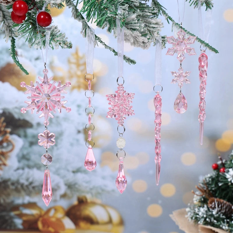 Ornamentos de cristal acrílico de natal decoração de festa de natal 2025 natal floco de neve enforcamentos navidad natal presente de ano novo 2026
