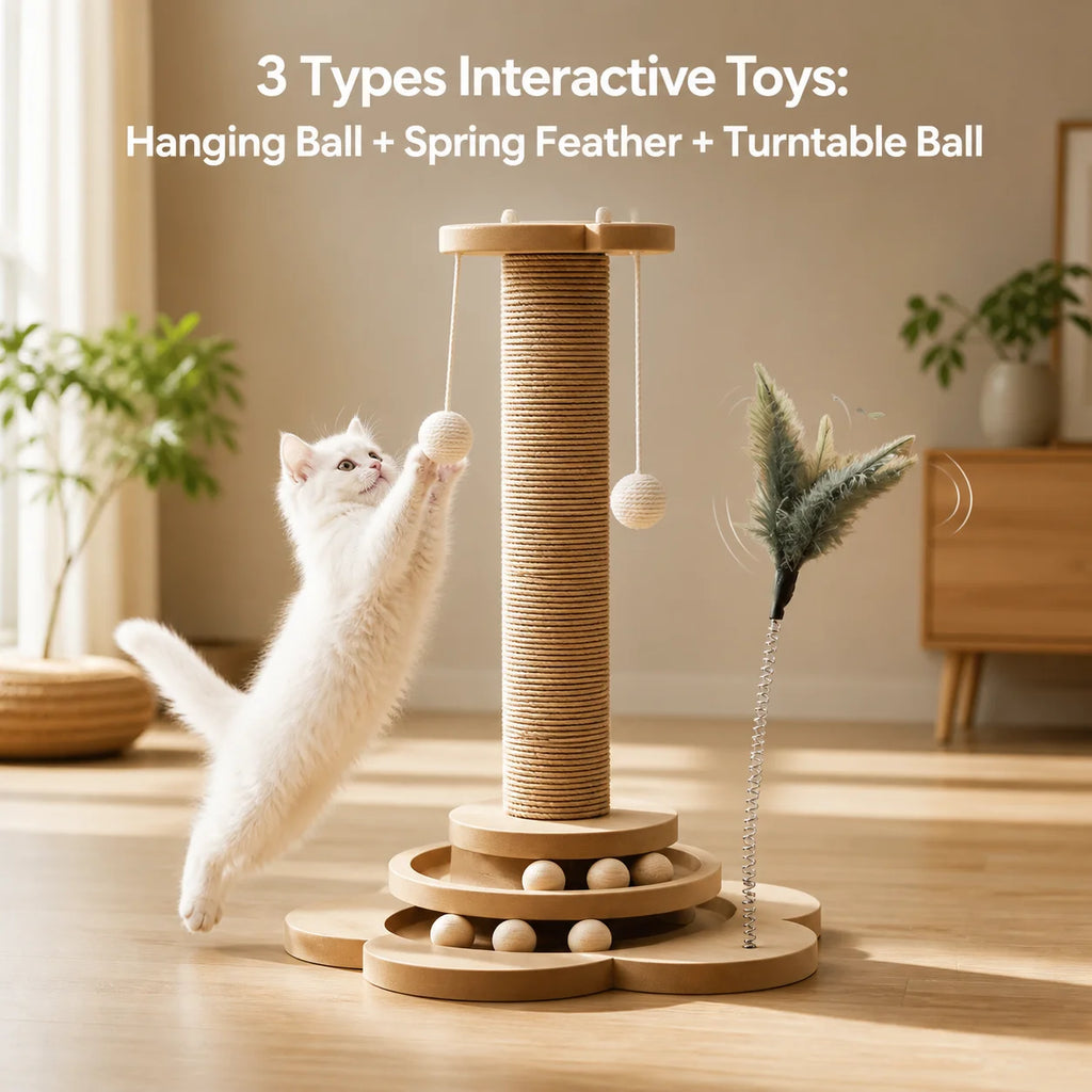 Arranhador de Sisal para Gatos com Estrutura de Escalada Integrada, Almofada de Arranhar Durável e Não Desgastável, Brinquedo Interativo para Gatos de Interior