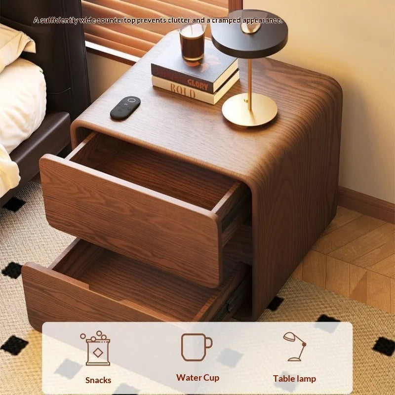Solid Wood Bedside Table Small Vintage Cream Style Modern Simple Bedroom Nightstand Storage Cabinet for Home Decor