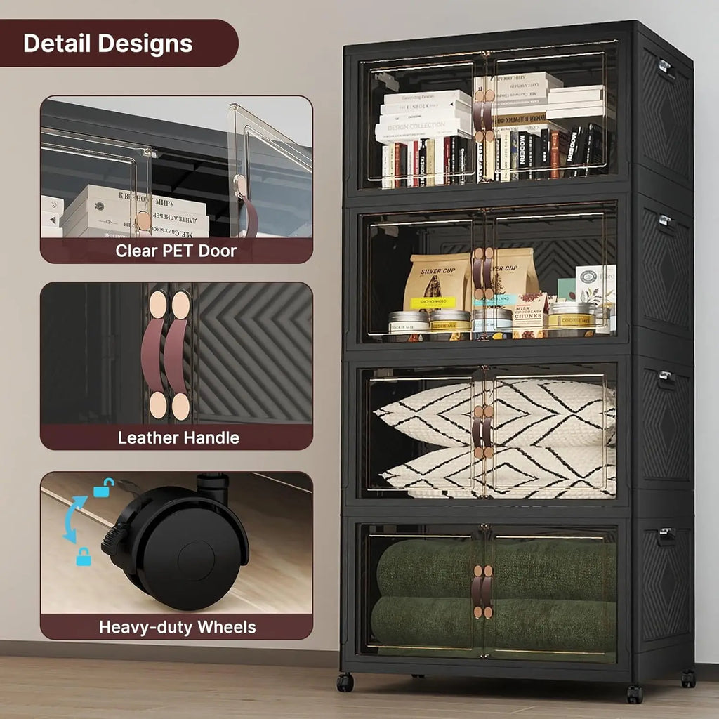 Caixas de Armazenamento com Tampas, Armário de Armazenamento com Capacidade de 640QT, Caixa de Armazenamento Dobrável com Portas e Rodas, Personalizável