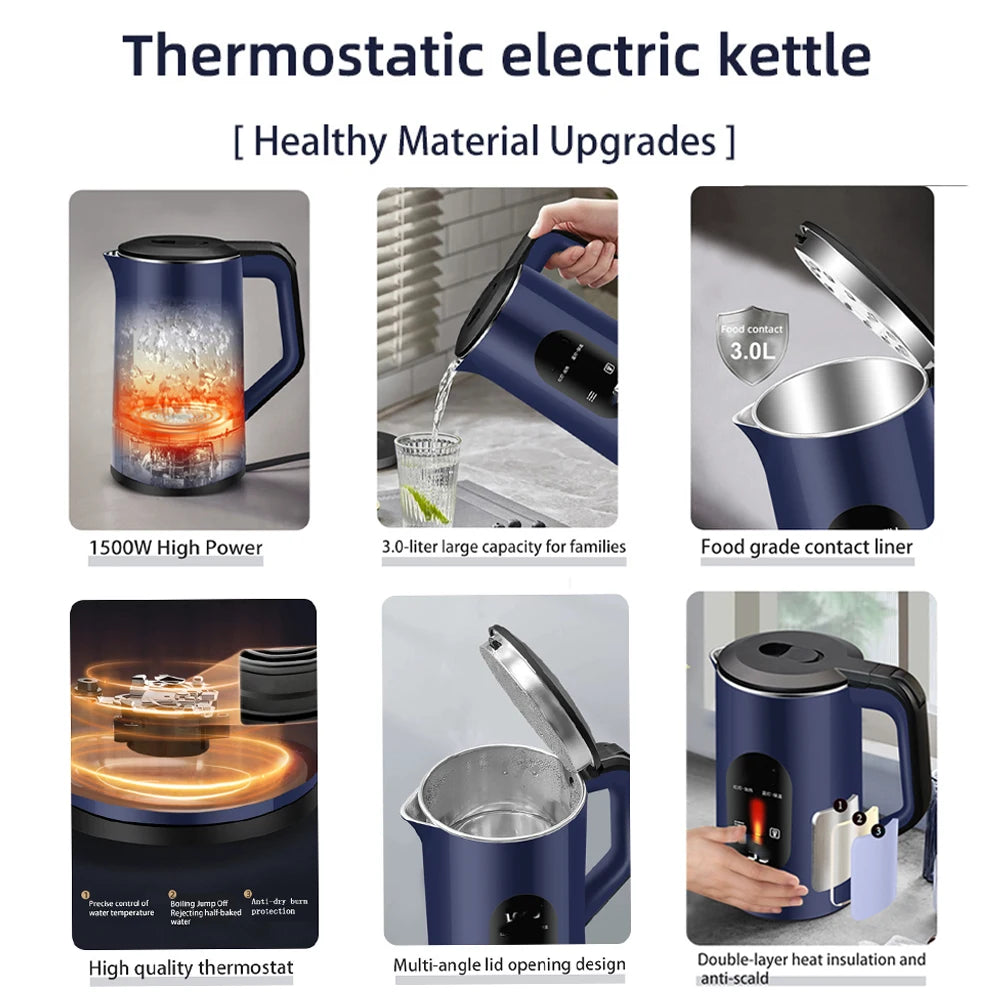 2.2l 1500w caldeira de água aço inoxidável fervente rápida chaleira elétrica quente multifuncional ferver pote água para fazer chá café em casa