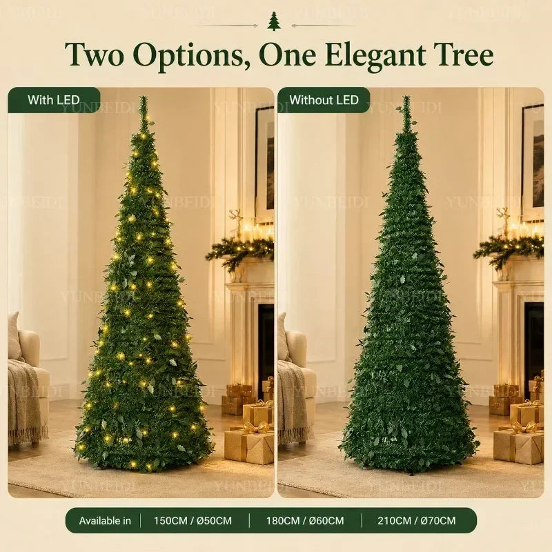 Árvores de Natal Artificiais com Luzes LED Decorativas, Tudo em Um, com Alturas de 1,5m a 2,1m, Decoração de Natal para Casa