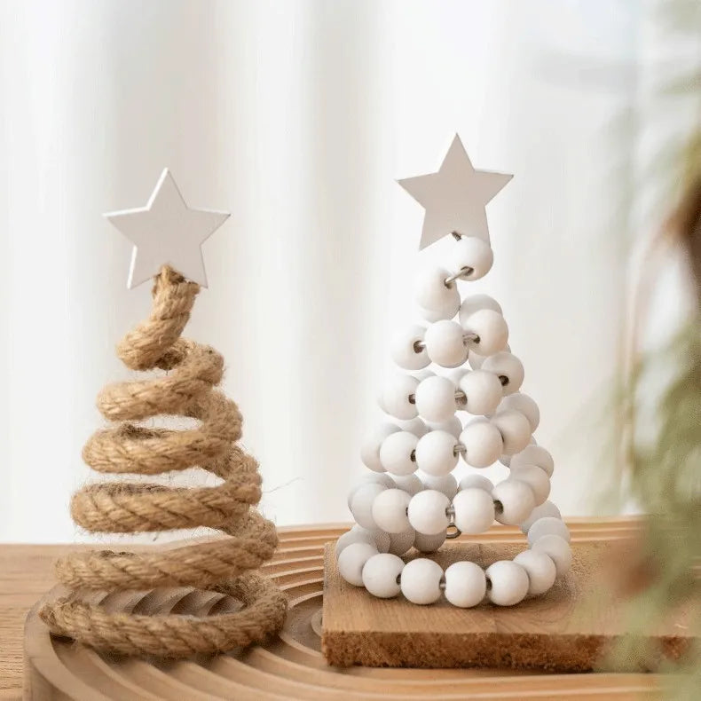 Enfeites de Natal Criativos de Alta Qualidade Nórdicos com Contas de Madeira para Árvore de Natal, Ornamento de Mesa, Árvore de Natal Artificial