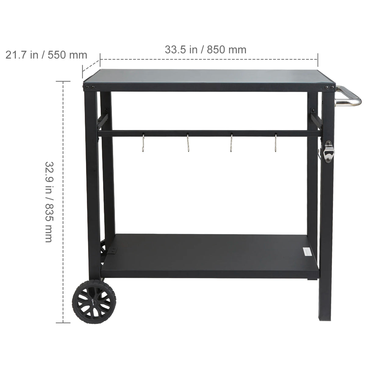 SucceBuy Mesa de carrinho de jantar com prateleira dupla Mesa de comida móvel para churrasco Suporte dobrável para forno de pizza Tampo de mesa de ferro/aço inoxidável - Kasa & Pet