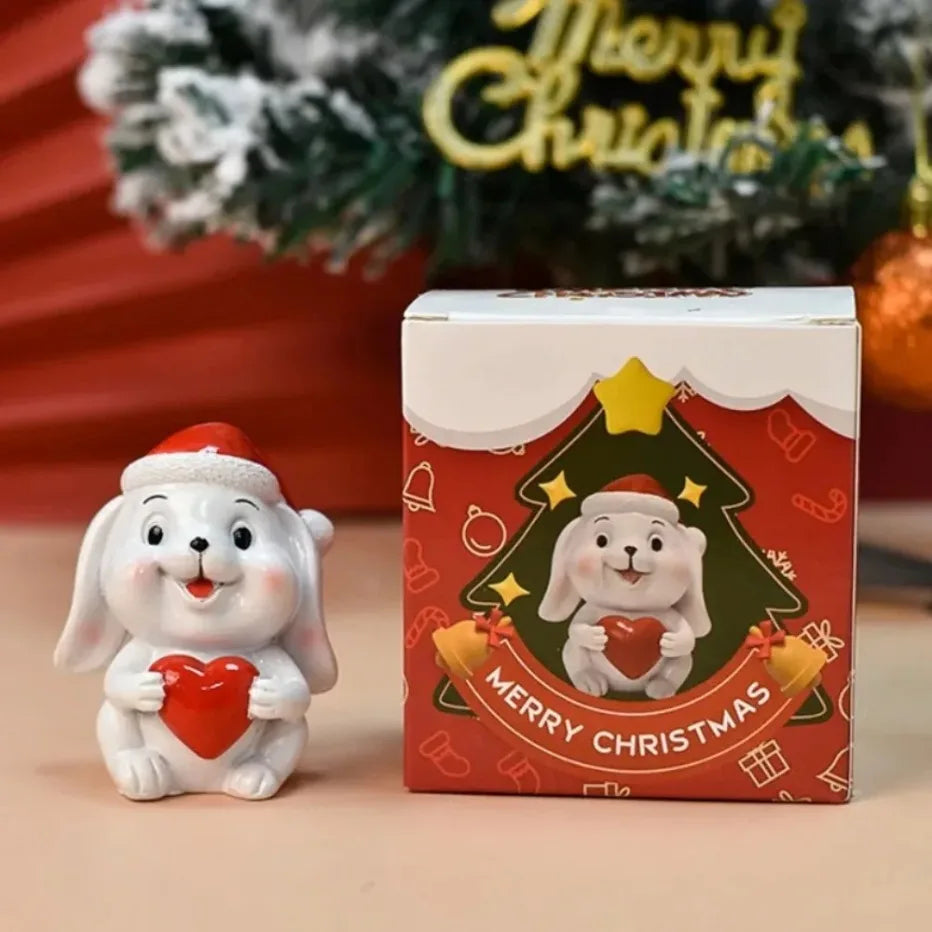 Série de natal artesanato resina animal festa criativa mini árvore de natal velha menina crianças bonito presente decoração para casa suprimentos decoração