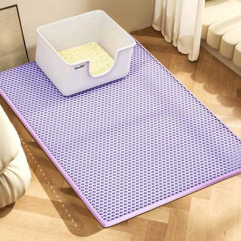 Tapete para Areia de Gato com Design de 2 Camadas, Tecnologia Premium de Retenção de Areia, Base Impermeável, Protetor de Piso Antiderrapante para Gatos de Interior