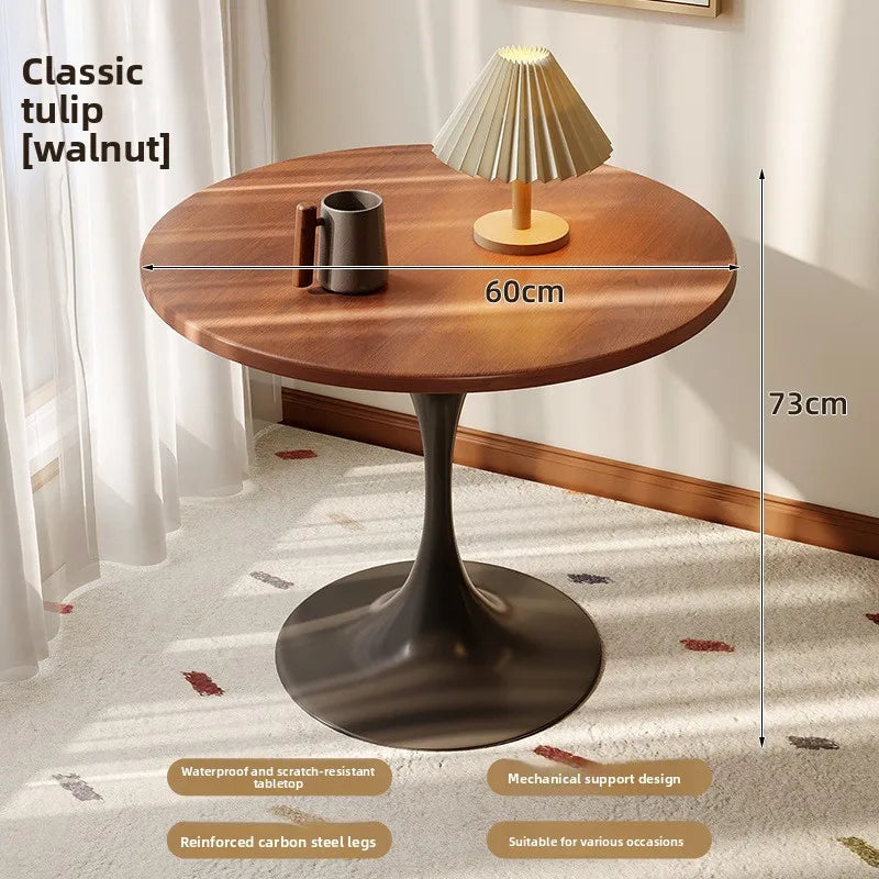 Mesa redonda, mesa de jantar de madeira para uso doméstico, mesa lateral, mesa de café para negociações, mesa redonda para café, base de metal em aço carbono