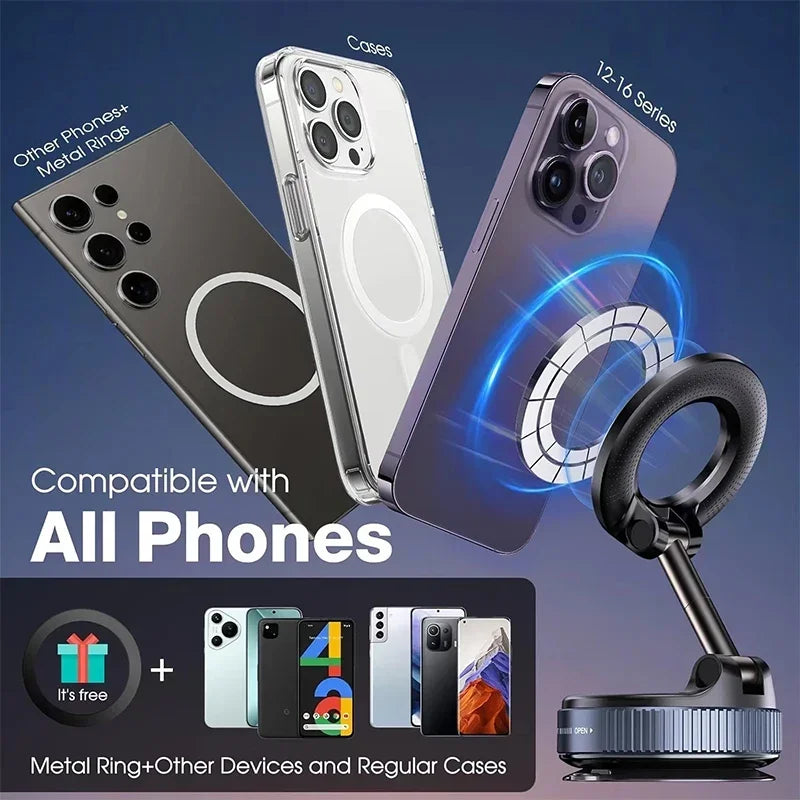 Magnetic Phone Stand Vacuum Adsorption High Stickiness Anti-Shake Holder for Car Dashboard, Windshield, Desktop, Office, GPS Navigation Drive