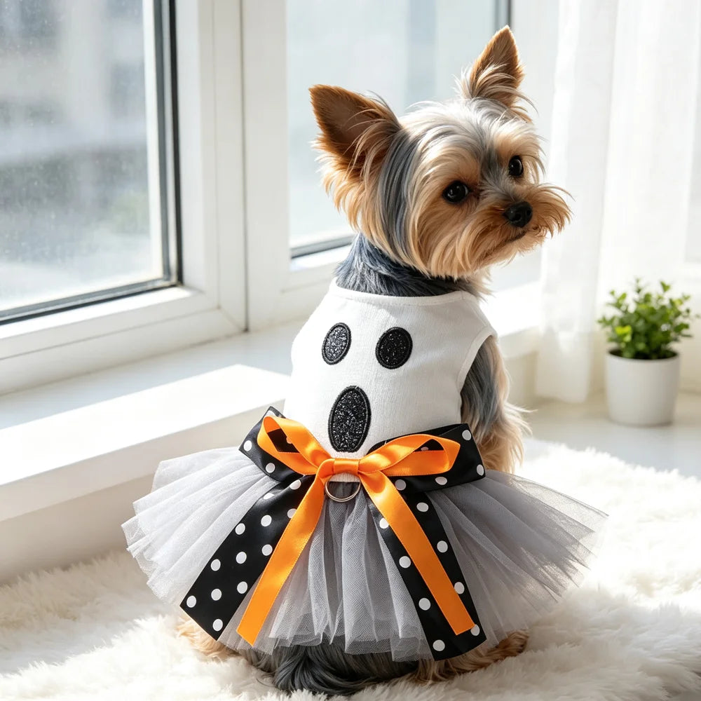Fantasias de Halloween para Cães: Vestido Elegante para Pets com Saia Tutu – Colete para Cadelas de Outono/Inverno, para Poodles e Raças Pequenas, Gatos