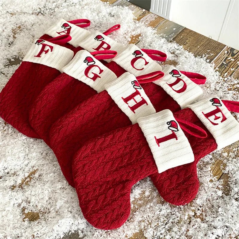 Meias de natal tricô floco de neve carta meia decoração de natal para casa 2024 ornamento de árvore de natal presente navidad natal 2025
