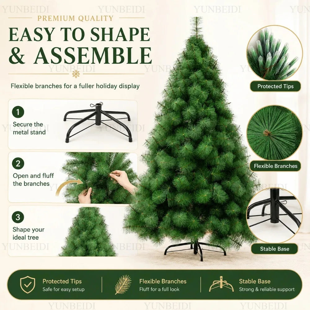 Árvore de Natal Artificial com Agulhas de Pinheiro em PET, com Luzes LED, de 90cm a 240cm, Decorações de Natal para a Família
