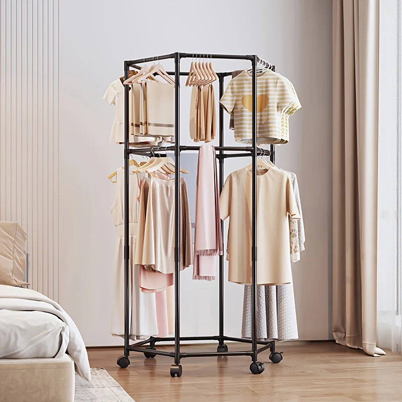 Cabides, rack de secagem de roupas com rodas, varal que economiza espaço para casa, construção de metal resistente, para varanda, sala de estar