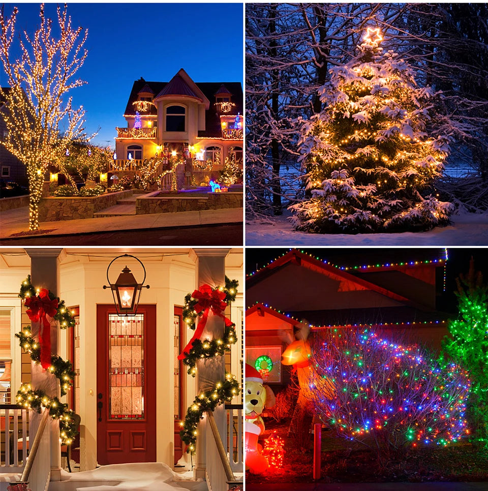 Luz Solar LED de 50m, 100m, 20m para Decoração de Jardim, Decoração Externa, Cordão de Luz de Natal, Lâmpada Solar com Bateria