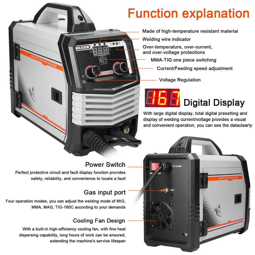 Multi funcional 2IN1 MIG MMA-160A inversor máquina de solda multifuncional portátil máquina de solda inteligente