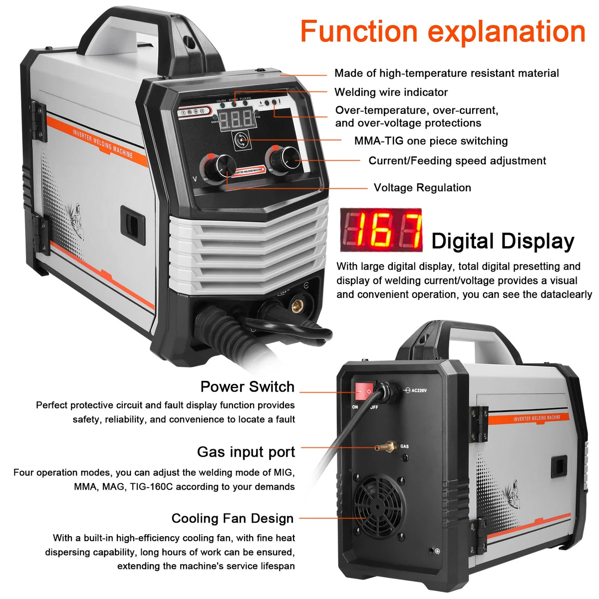 Multi funcional 2IN1 MIG MMA-160A inversor máquina de solda multifuncional portátil máquina de solda inteligente