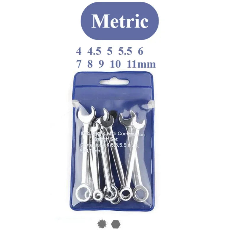 Novo 10 peças mini chave de extremidade aberta 4-11mm metrci/padrão imperial 45 #   Chaves de catraca de extremidade dupla de aço mini chave combinada Kasa & Pet