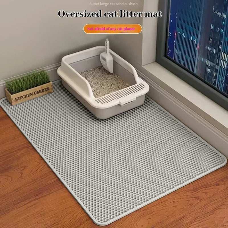 Tapete de areia para gatos, design de 2 camadas, tecnologia premium de captura de areia, base à prova d'água, protetor de piso antiderrapante para animais de estimação para gatinhos internos