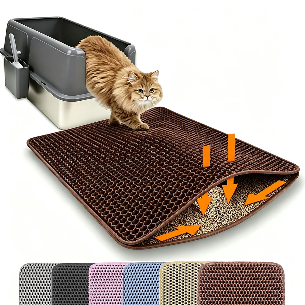 Tapete de areia para gatos, camada dupla, antiderrapante, grande, caixa de areia para animais de estimação, resistente ao desgaste, à prova d'água, antiderrapante, tapete de areia para gatos
