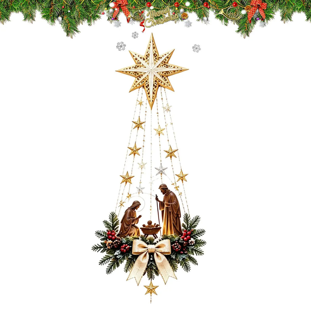 Decoração de Parede de Presépio de Natal de 30cm, Ornamento de Estrela em Acrílico 2D, Cena do Nascimento de Jesus, Decoração de Estrela da Fé