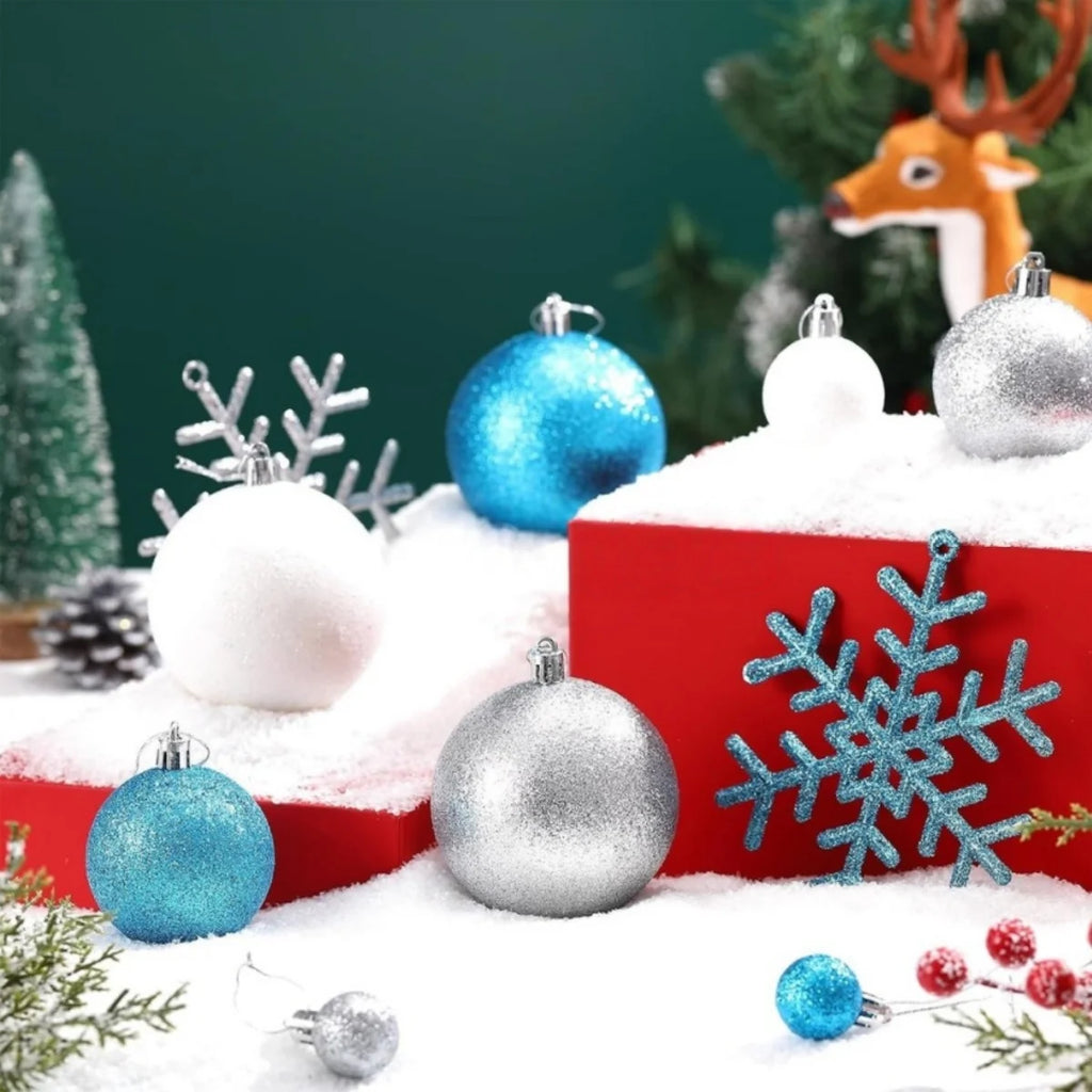 Conjunto de enfeites de bolas de natal, 3/4/6cm, enfeites inquebráveis de natal, bolas suspensas para festa de feriado, decoração de casamento (tira e azul)
