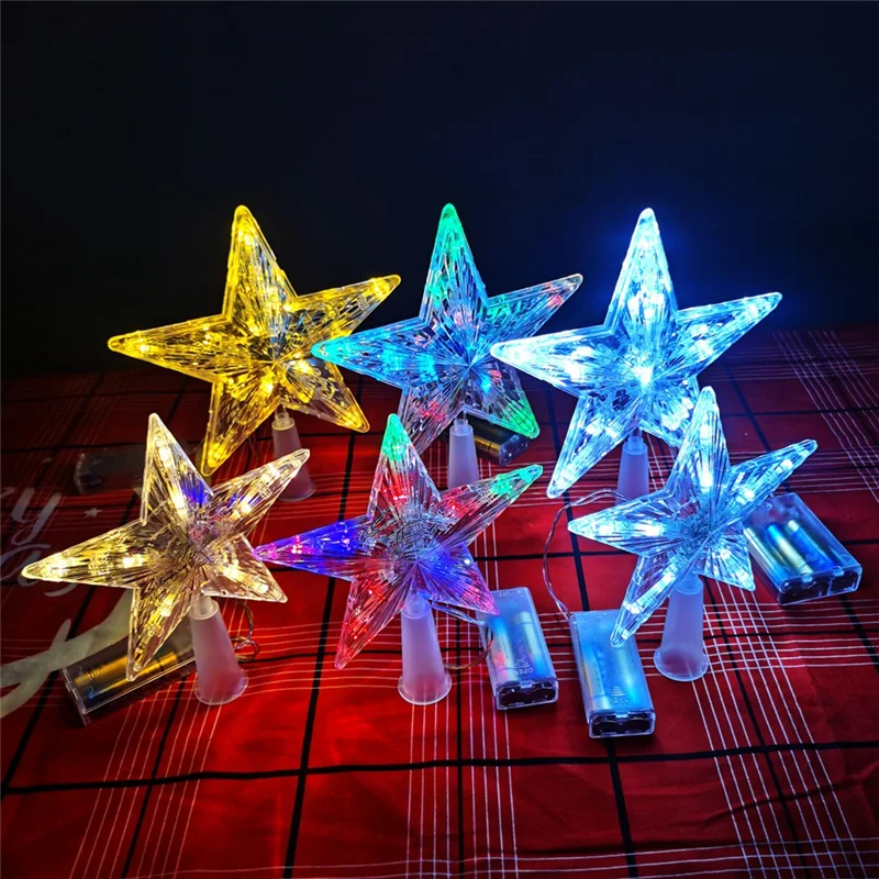 Espio transparente da árvore de Natal da estrela de cinco pontas do diodo emissor de luz, decorações da árvore de Natal para casa, ornamentos da grinalda de Natal-AT64