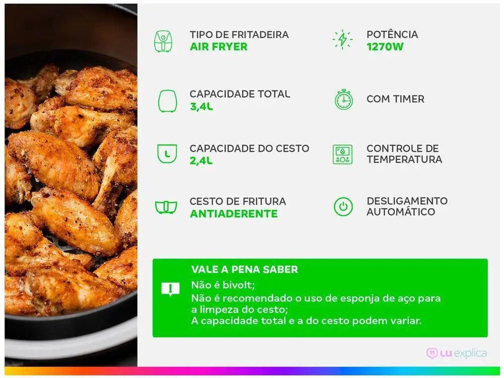 Fritadeira Elétrica sem Óleo/Air Fryer Nell Smart - 110V