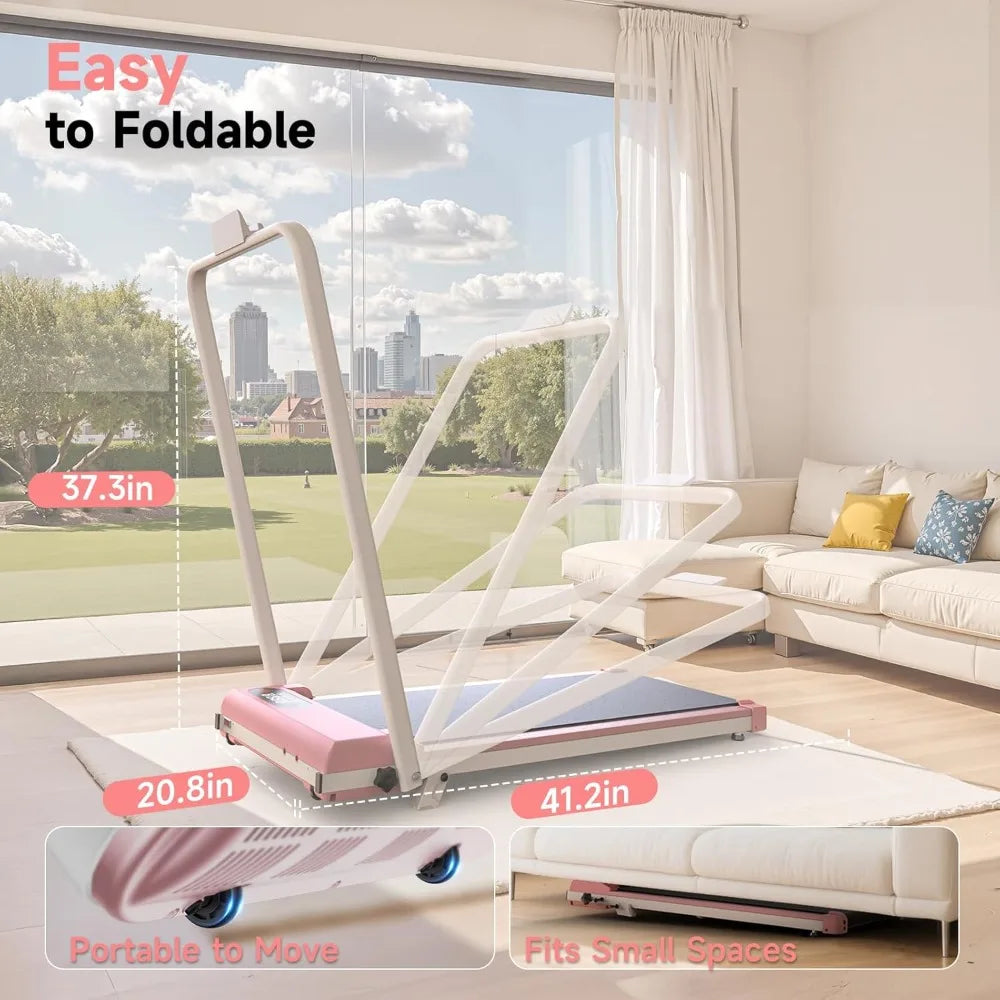 Esteira Ergométrica Dobrável com Barra de Apoio, Esteira com Inclinação de 8%, 2.5HP Silenciosa para Uso Sob a Mesa, Capacidade de 145 kg, Esteiras 2 em 1, Personalizável