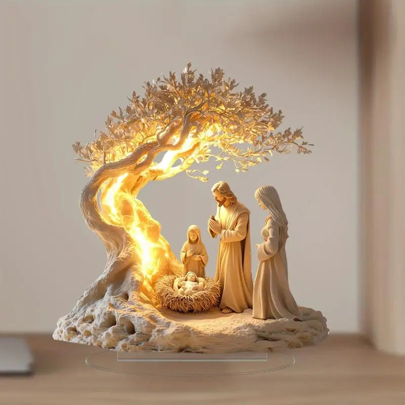 Presépio acrílico tradicional ornamento de mesa de Natal 2D nascimento de Jesus