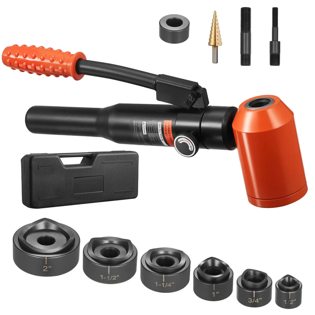 10 Ton Hydraulic Knockout Set 1/2\" 2\" KO Tool Kit 6 Dies Metal Hole Making Punching Machines