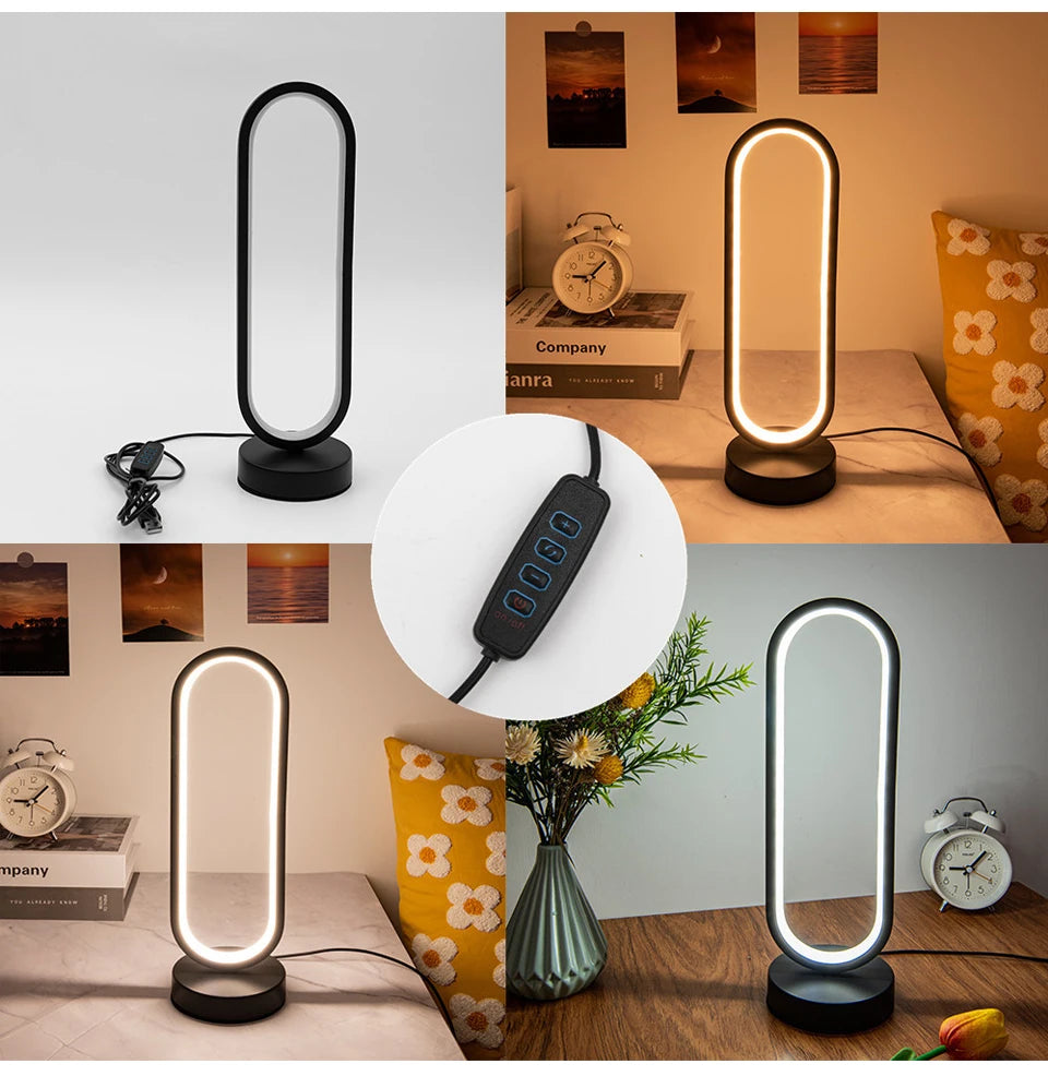 Quarto anel noite lâmpada sala de estar três cores regulável cama lâmpada led noite luz ambiente mesa cabeceira acessórios