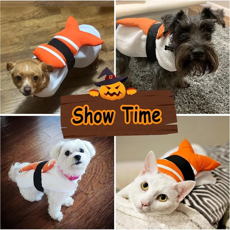 Halloween cosplay roupas de estimação cão traje engraçado roupas para cães comida de peixe traje para animais de estimação gato filhote de cachorro respirável festa roupa natal