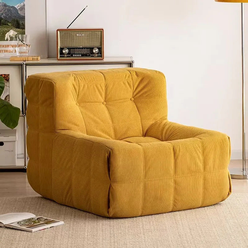 Sofá Preguiçoso Sem Estrutura de Tecido Waffle Compressível, Chaise Longue Individual Tipo Puff para Sala de Estar e Quarto