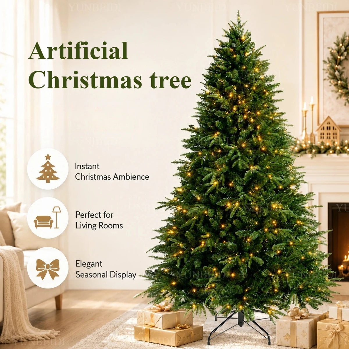 Árvore de Natal Artificial em Material PE+PVC, Grande Árvore de Natal Densa de 120cm a 270cm, Decoração para o Natal em Família e Ano Novo