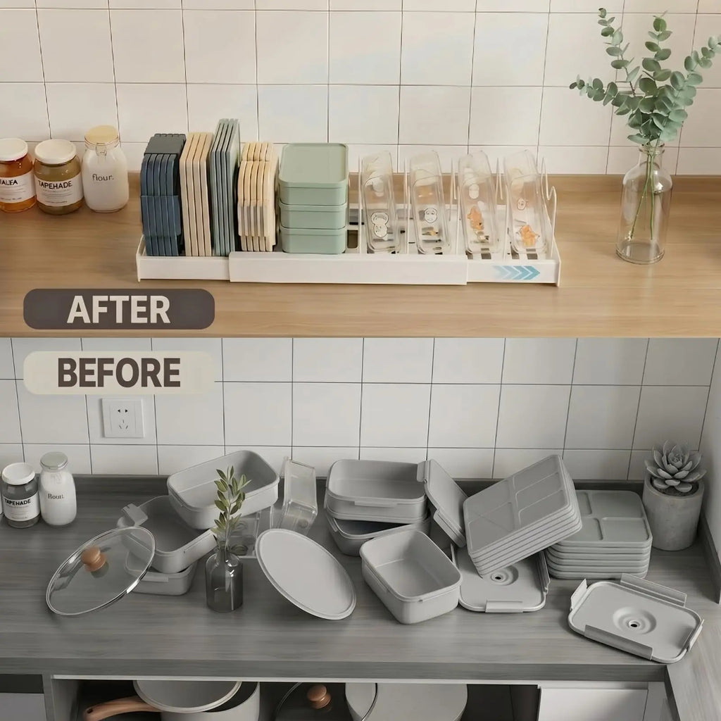 Organizador de Utensílios de Cozinha Expansível com 7 Compartimentos Ajustáveis, Suporte para Panelas, Organizador de Armário