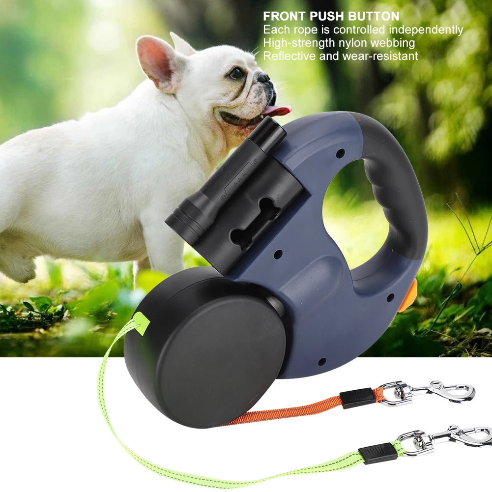 Produto para animais de estimação andando automático extensível flexível cão gato tração corda dupla cabeça mão segurando com luz led