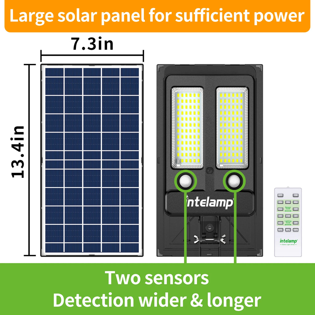 Luz de Segurança Solar para Exterior Intelamp 12500mAh com Longa Duração da Bateria e Painel Solar Super Grande para Jardim e Caminho