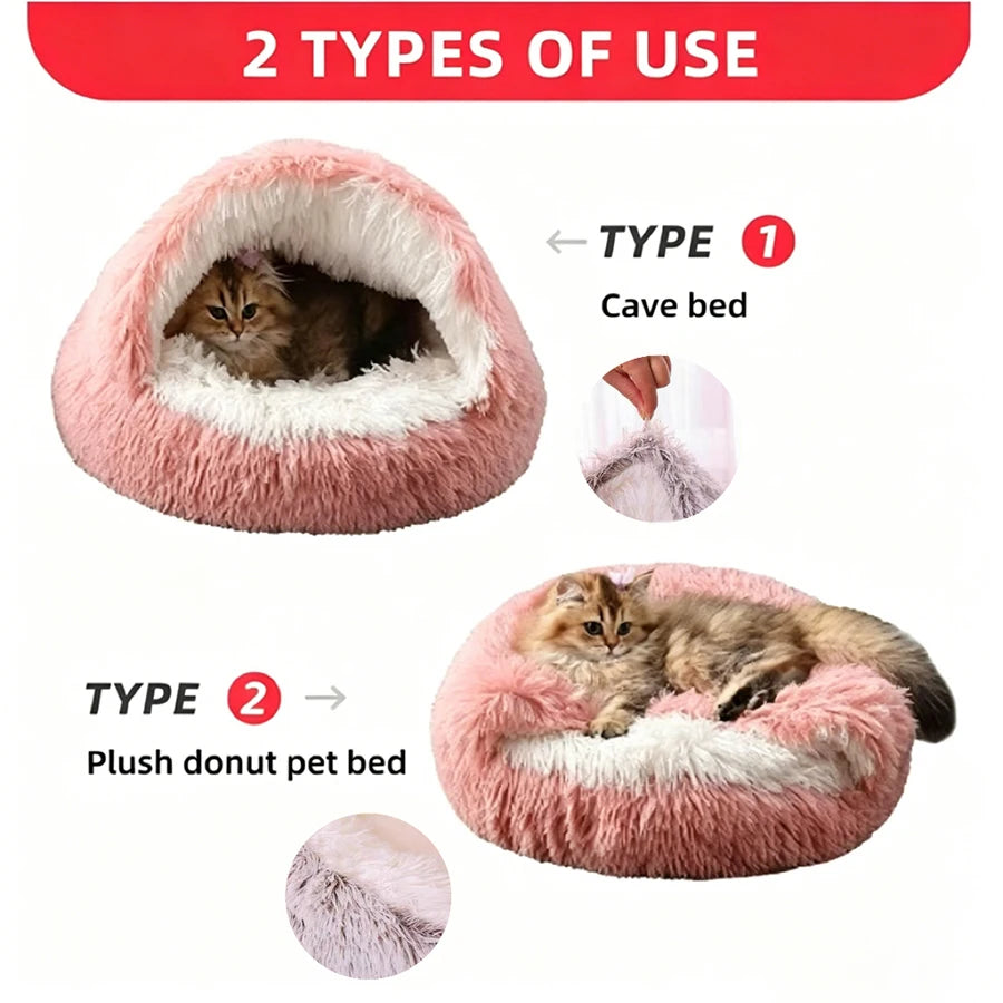 Camas aconchegantes para gatos, colchão para cães, cama quente e macia de pelúcia para animais de estimação, em formato de concha, semi-fechada, ninhos para dormir para gatos, para cães pequenos e gatinhos