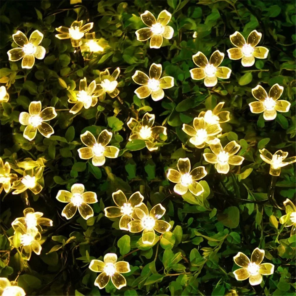 Luzes de Cordão LED Solares em Forma de Flor de Cerejeira para Decoração de Jardim e Pátio ao Ar Livre, Decoração de Natal e Casamento