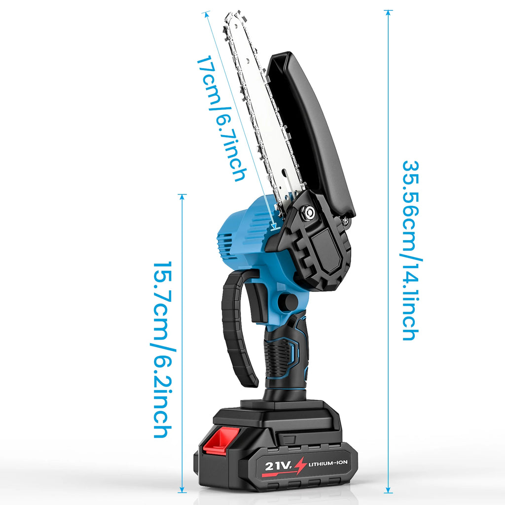6-Polegada 21v mini motosserra combustível sem fio recarregável portátil pequena serra elétrica bateria ferramenta de jardim com bateria