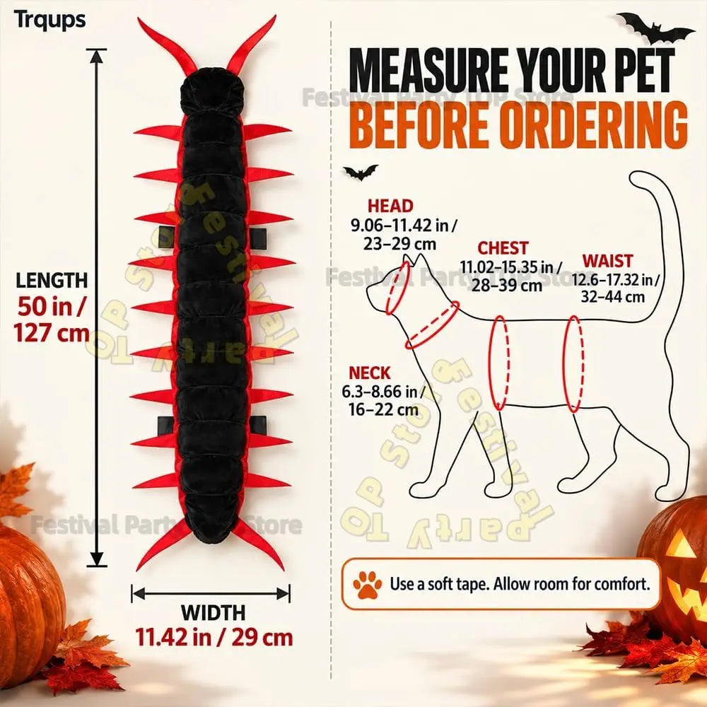 Fantasias de Halloween de Centopeia para Gatos e Cães, Roupas de Cosplay 3D de 50'', Roupa de Halloween para Animais de Estimação, Adereço Fotográfico para Uso Externo