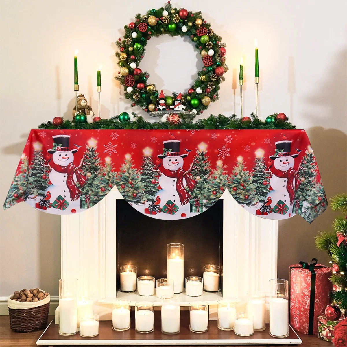 Natal vermelho lareira mantel cachecol capa de mesa enfeites de natal para casa 2025 boneco de neve de natal navidad natal ano novo 2026 presentes