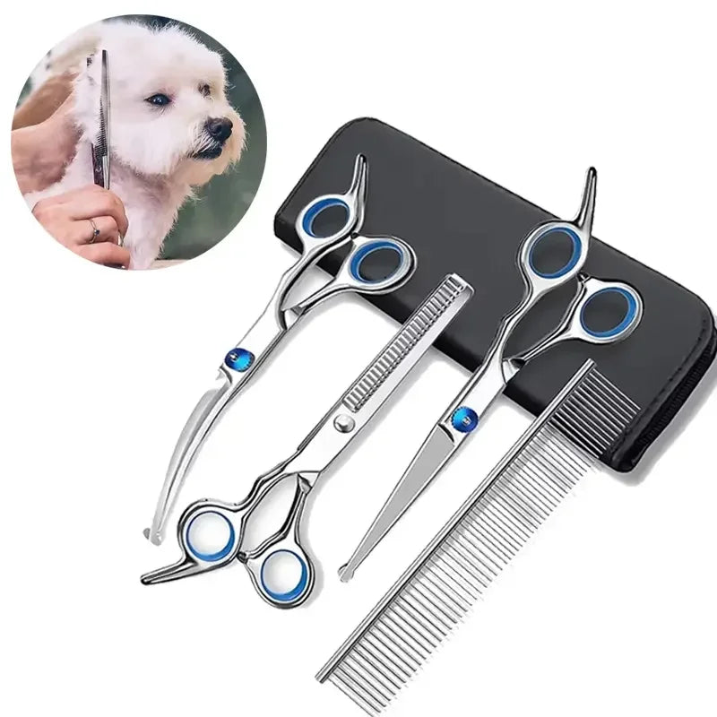 Tesoura segura para animais de estimação, 4 unidades, aço inoxidável ambidestro, tesoura para tosa de cães com cabeça redonda segura para aparar precisão